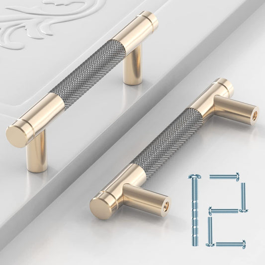 12 Pack 3Inch 76mm Kitchen Cabinet Handles Aluminum Knurled Drawer Pulls Cabinet Knobs Cabinet Pulls Gold and Gray Oxidation Finish Hardware for Bathroom, Closet, Wardrobe,Dresser(3" HoleCenter)