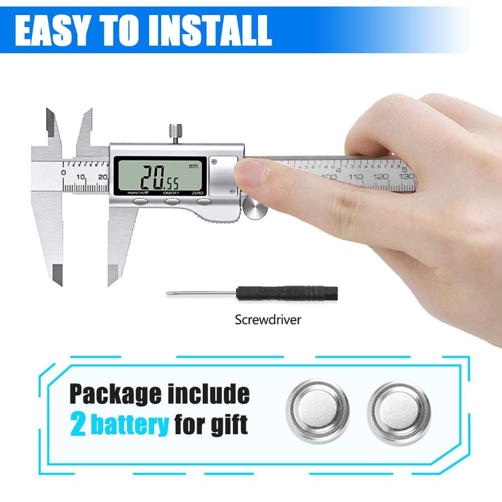 Digital Caliper Measuring Tool, Stainless Steel Vernier Caliper Digital Micrometer with Large LCD Screen, Easy Switch from Inch Metric Fraction, 6 Inch Caliper Tool for DIY/Household