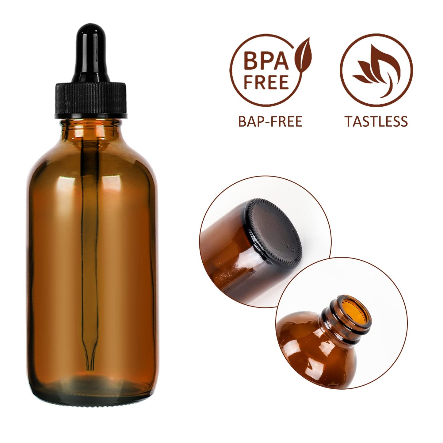 CycleMore 16 Pack (120 ml) 4 oz Amber Glass Boston Bottles with Glass Eye Droppers, Glass Dropper Bottles for Essential Oils & Lab Chemicals & More Liquids (4 oz-16 Pcs-Amber)