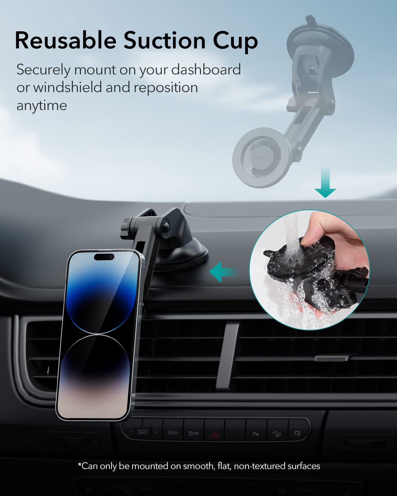 ESR Dashboard Magnetic Phone Holder for Car (HaloLock), Compatible with MagSafe Car Mount, Windshield Magnetic Car Mount for iPhone 15/14/13/12, Car Accessories, Charging Not Supported, Metallic Grey