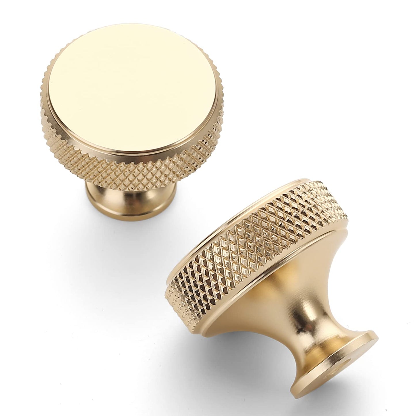 Amerdeco 10 Pack Brushed Gold Knurled Cabinet Knobs Round Kitchen Cabinet Pulls for Drawer Dresser, Cupboard and Wardrobe ZH0036