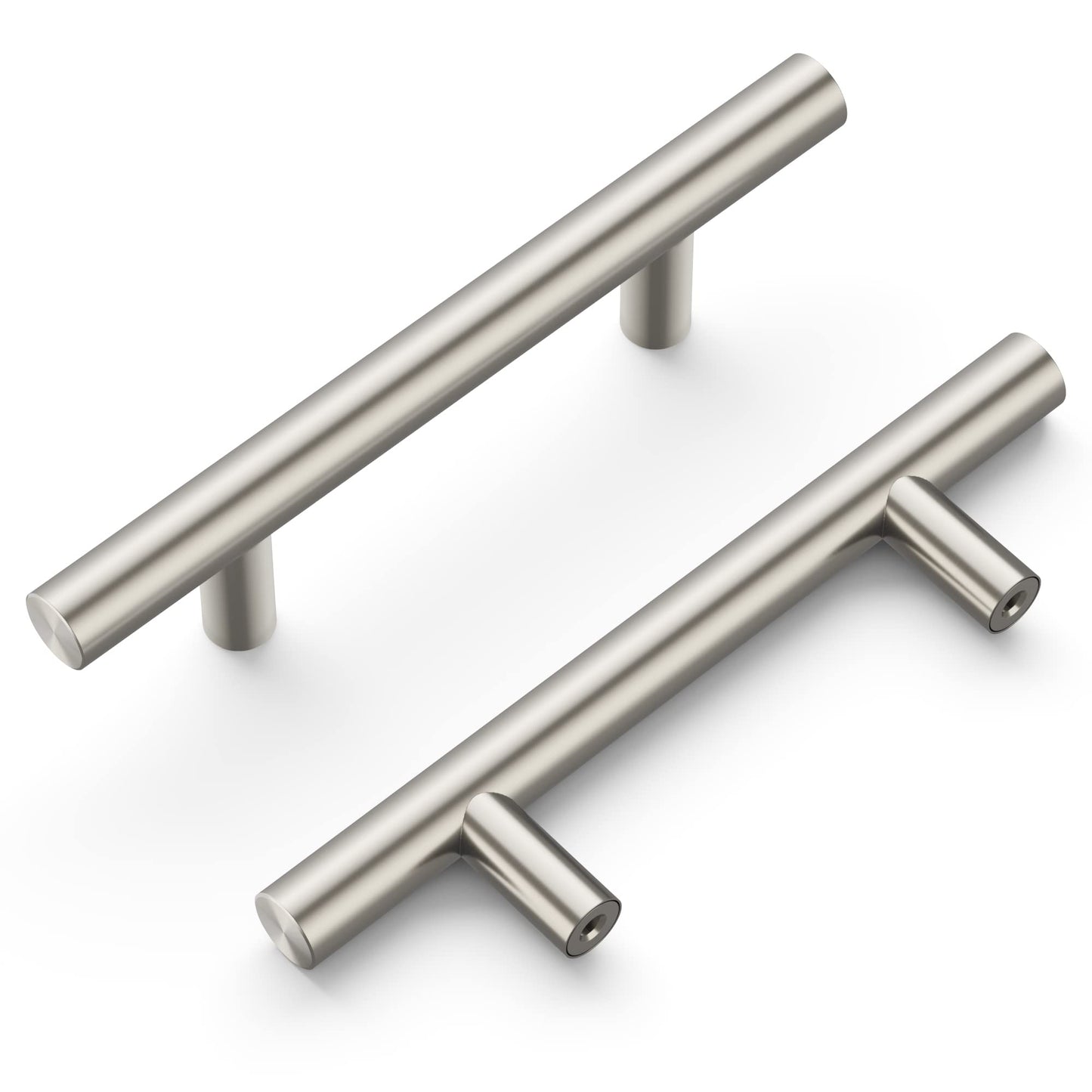 Hickory Hardware 10 Pack Kitchen Cabinet Handles, Drawer Pulls for Doors & Dresser Drawers, Hardware for Bathroom, 3 Inch Hole Center, Satin Nickel, Essentials Collection