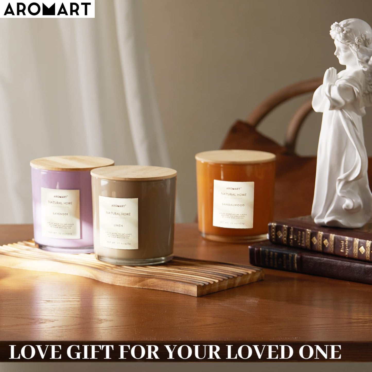 AROMART 3 Wick Large Scented Candles 22 Oz,Linen Aromatherapy Candles for Home Scented,Soy Candles with 8% Essential Oils,Long Burning,Soy Wax Candles Gifts for Women Men