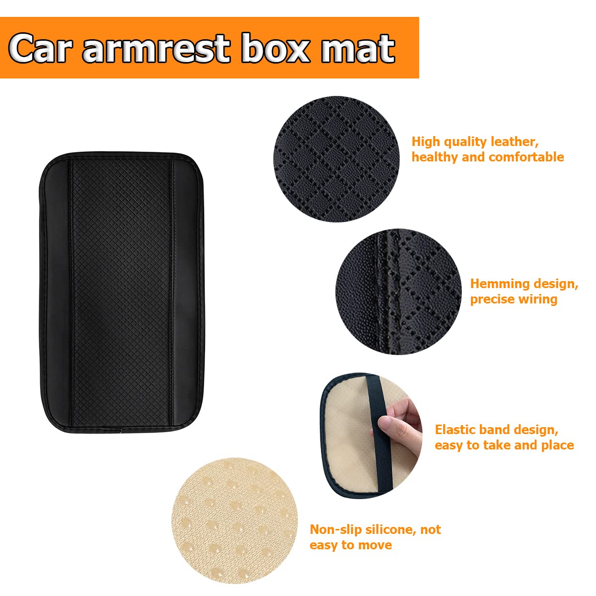 8sanlione Car Armrest Storage Box Mat, Fiber Leather Car Center Console Cover, Car Armrest Seat Box Cover Accessories Interior Protection for Most Vehicle, SUV, Truck, Car (Black)