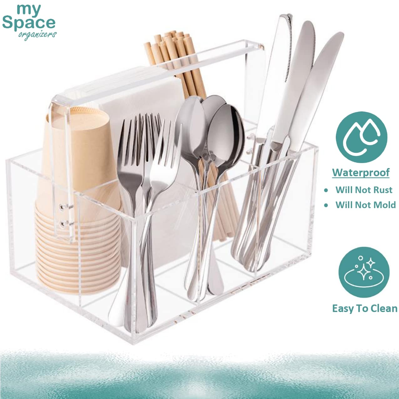 Utensil Holder Silverware Caddy Countertop Cutlery Organizer For Napkins Flatware Spoon Fork Knife For Picnic Party Plastic Acrylic