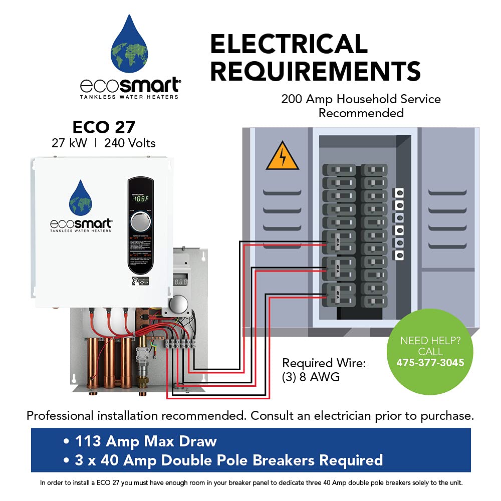 EcoSmart ECO 27 Tankless Water Heater, Electric, 27-kW - Quantity 1, 17 x 17 x 3.5