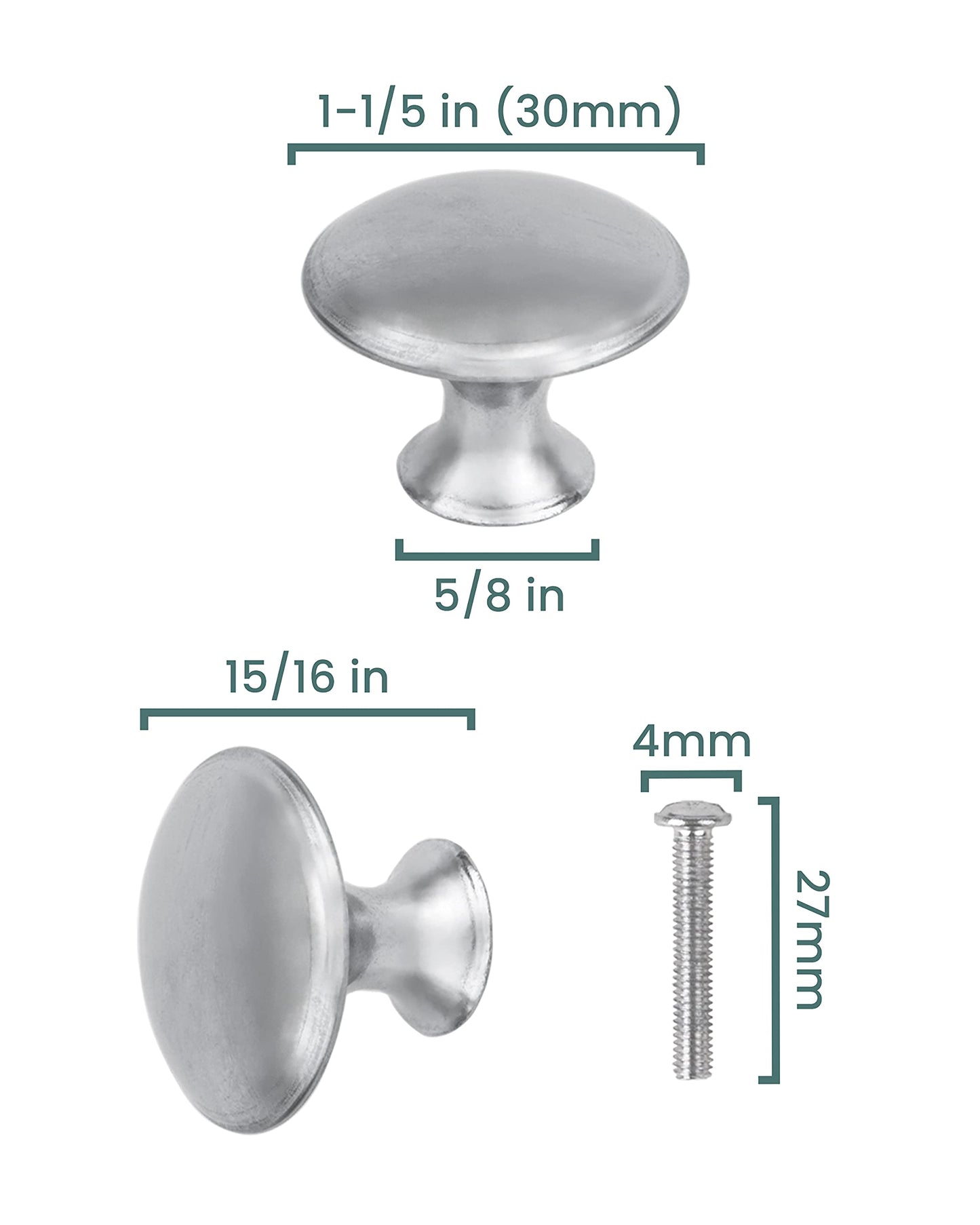 MoHern Cabinet Knobs, 30 Pcs 1-1/5 inch Kitchen Cabinet Knobs, Drawer Knobs, Dresser Knobs and Silver Cabinet Knobs with Mounting Screws