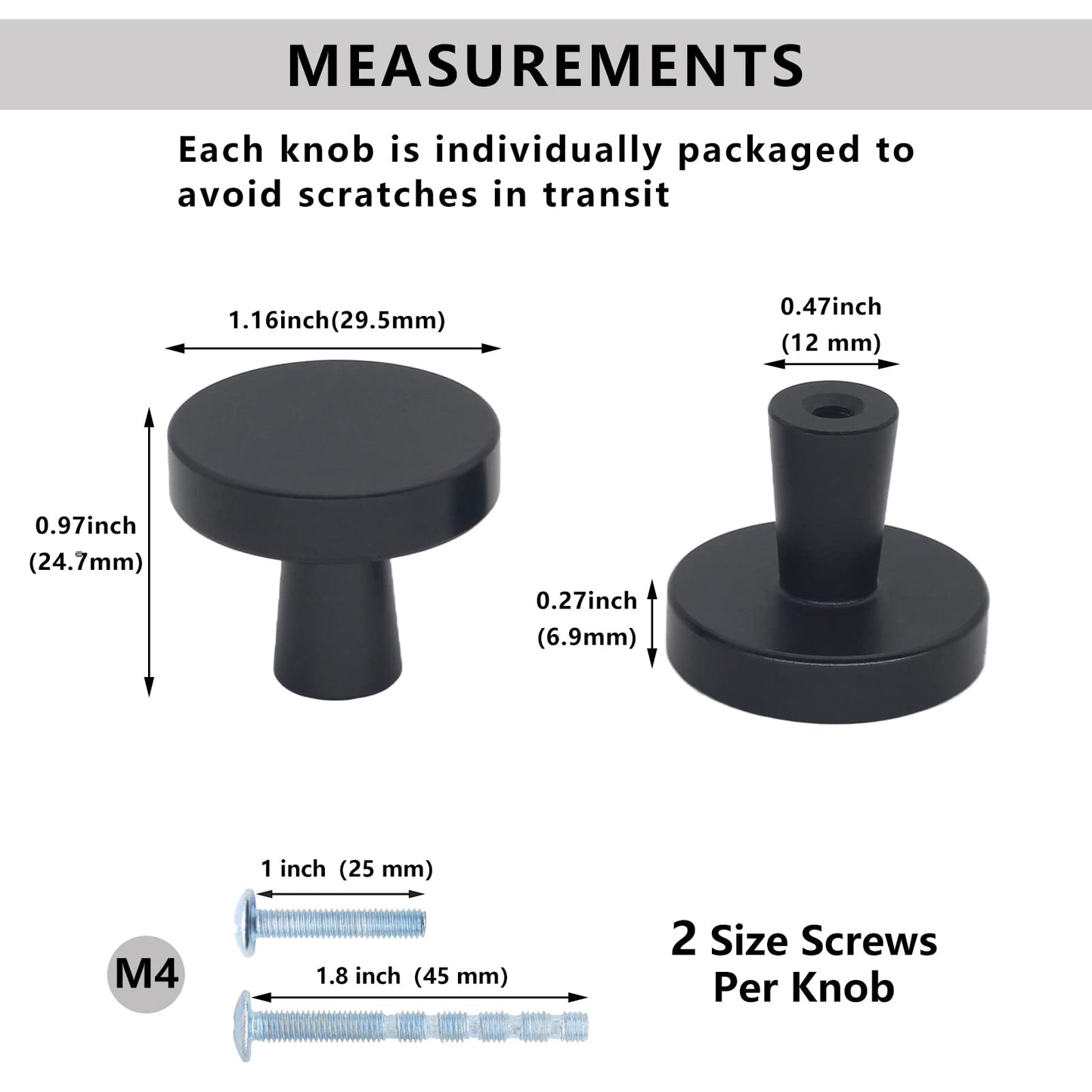 HANIHUA 25 Pack Black Cabinet Knobs Dresser Knobs, Solid Kitchen Cabinet Knob Drawer Knobs, Single Hole Pulls Matte Black Knobs for Cabinets and Drawers