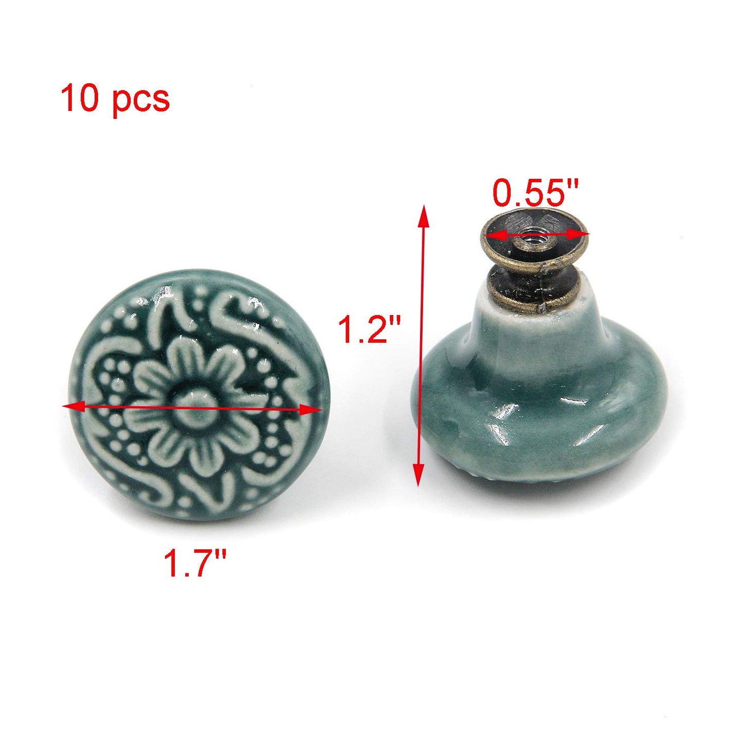 Geesatis 10 pcs Decorative Knob Ceramic knobs Drawer Cabinet Pull Handle Knobs Furniture Decorative Pull Tool with Mounting Screws, Green, 1.4 inch Diameter