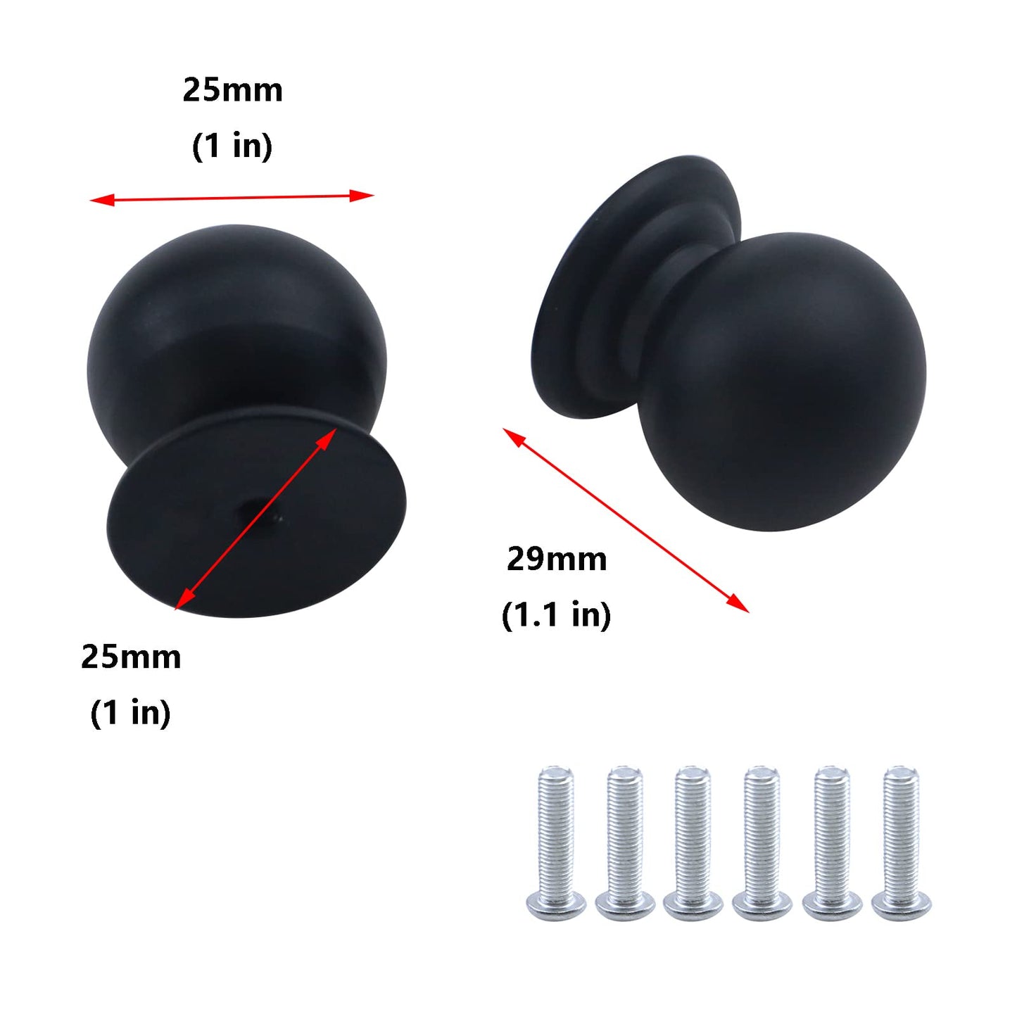 Antrader Cabinet Round Knobs, 6 Pieces Cabinet Hardware Knobs Aluminum Alloy Handle Pulls for Cupboard Wardrobe TV Cabinet Drawer Door, Matte Black