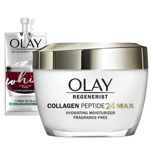 Olay Regenerist Collagen Peptide 24 MAX Hydrating , 1.7 oz + Whip Face Moisturizer Travel/Trial Size Gift Set