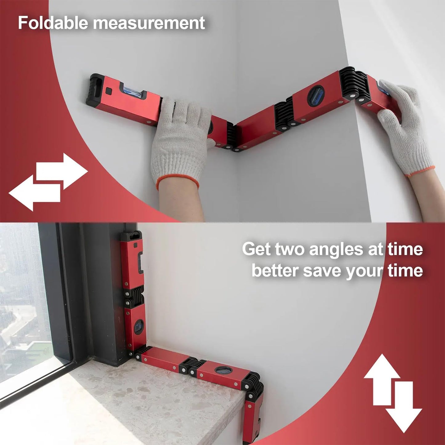 TIASOU Folding Level Tool, Multi-Function Portable Level Measuring Tool, Extendable Level with 4 Easy to Read Level Bubbles, Long Spirit Small Level Herramientas, Precise Leveling In Any Position