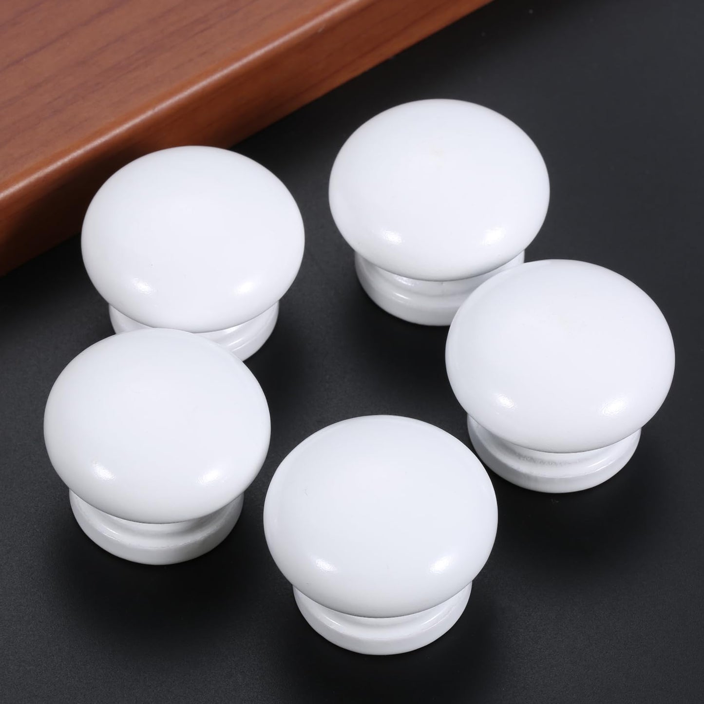 Mgoodoo 5PCS White Wood Knobs, 1.34'' Round Mushroom Wooden Knobs for Cabinet Drawer Dresser Closet Cupboard Pulls Kitchen Hardware