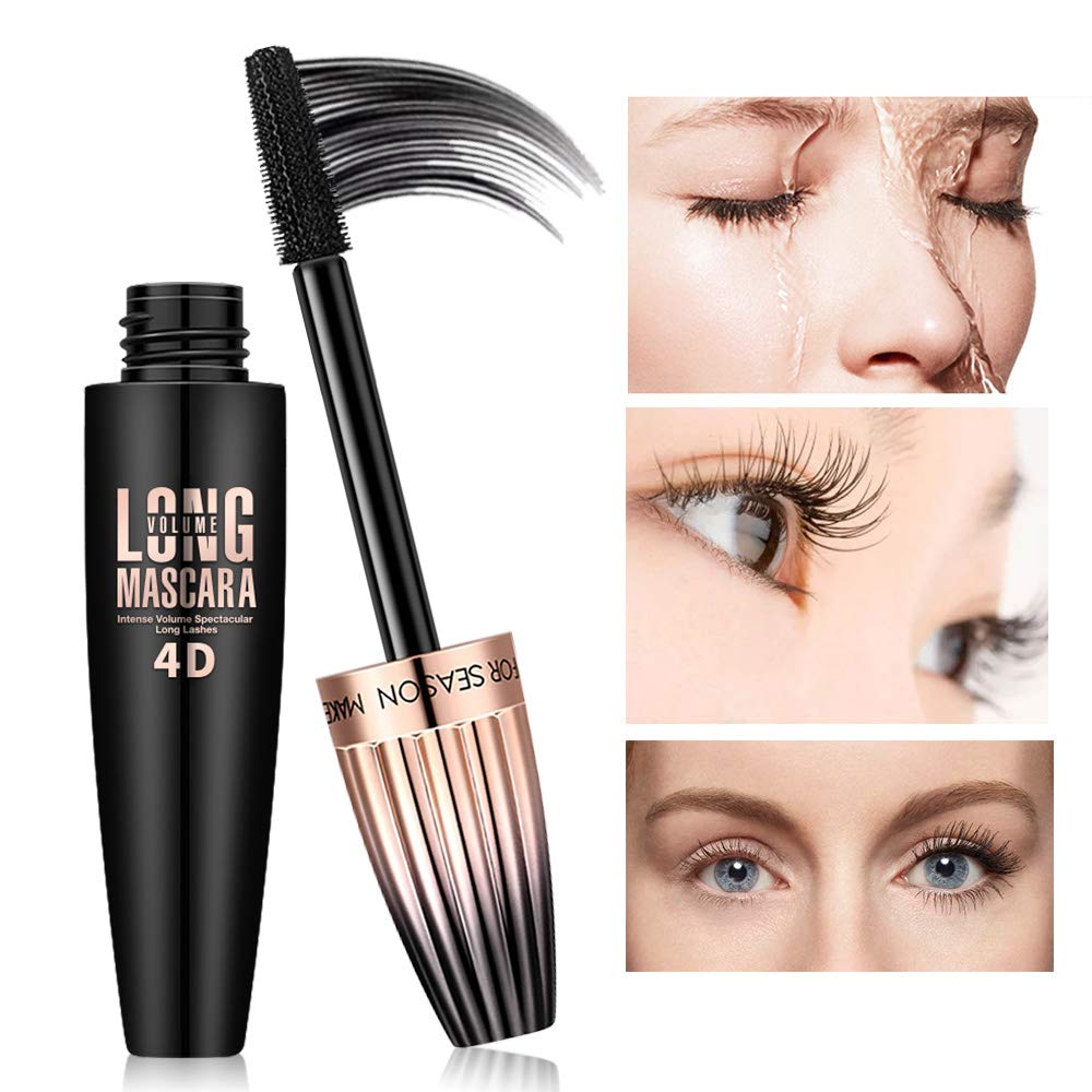 4D Silk Fiber Lash Mascara, Waterproof Long Lasting Mascara Black Volume and Length Natural, Exquisitely Full, Lengthening Thickening Softer Fuller Lashes Amplify Smudge-Proof Eyelash Mascara,1 Pack