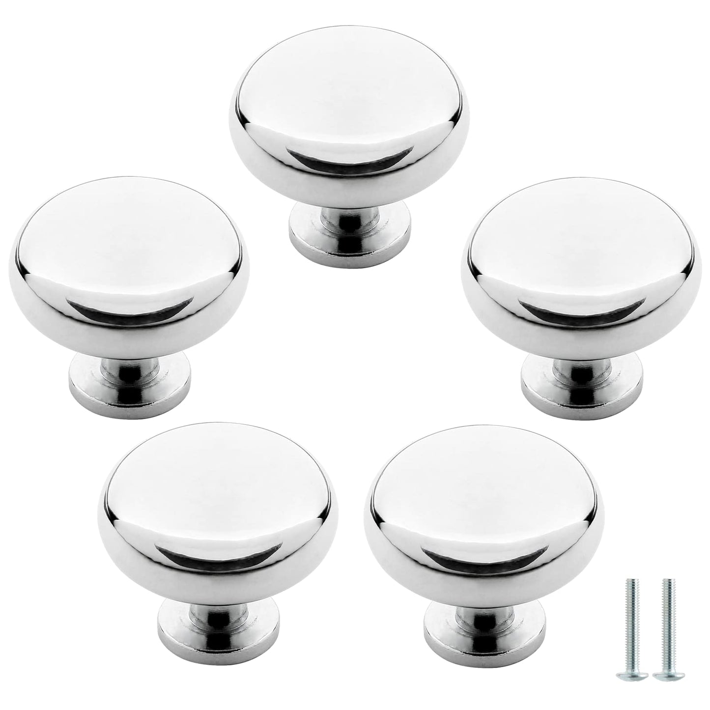 Luomorgo 5 Pack Polished Chrome Cabinet Knobs Round Kitchen Cabinet Door Knobs Drawer Knobs Round Drawer Handles for Bathroom Closet Dresser