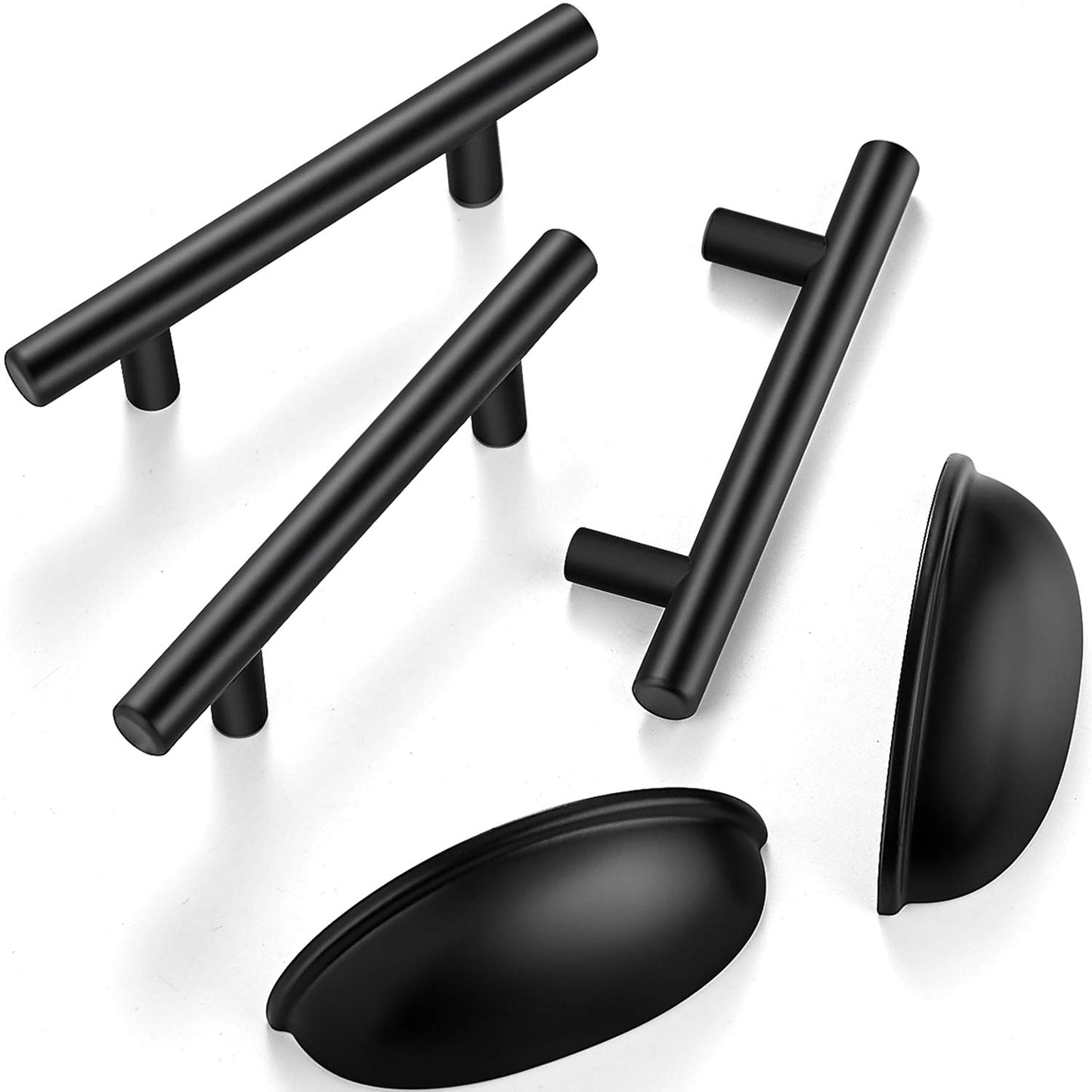 Ravinte 25Pcs Handles+10Pcs Cup Pulls Kitchen Cabinet Handles Matte Black Cabinet Pulls Black Drawer Pulls Kitchen Cabinet Hardware Kitchen Handles for Cabinets Cupboard Handles Drawer Handles