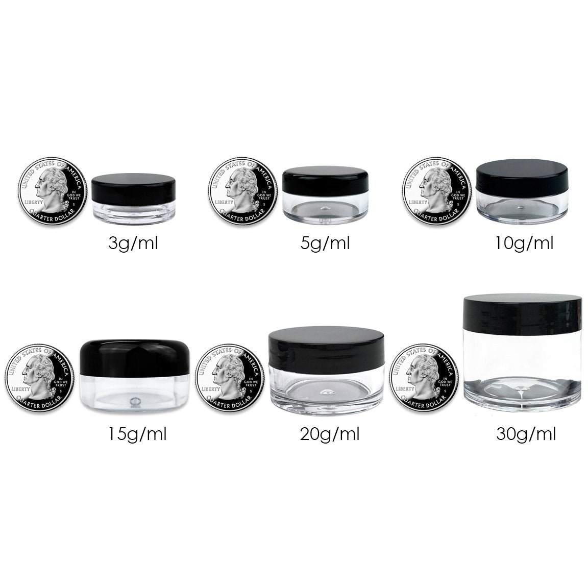 (100 Pieces Jars + Lid) Beauticom 3G/3ML Round Clear Jars with BLACK Screw Cap Lids for Scrubs, Oils, Toner, Salves, Creams, Lotions, Makeup Samples, Lip Balms - BPA Free