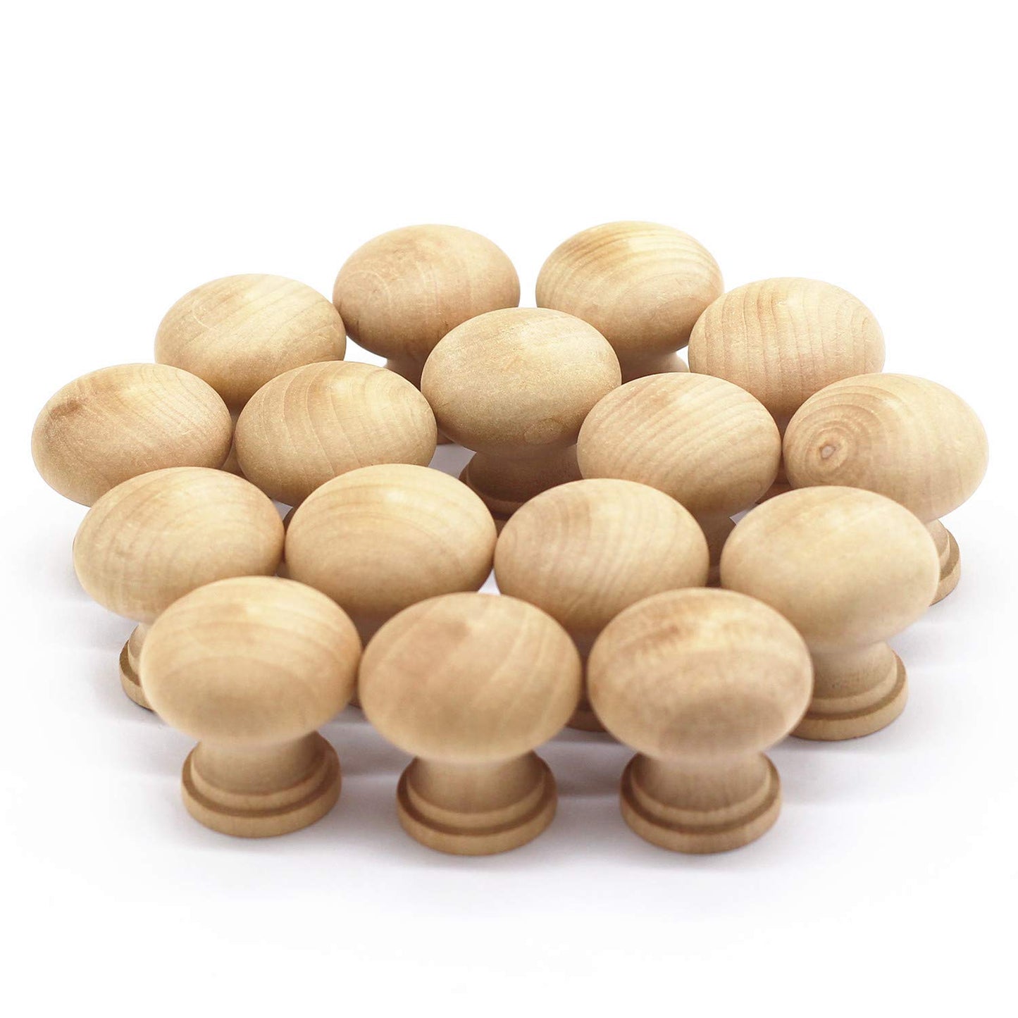 WEICHUAN 16PCS Round Unfinished Wood Cabinet Furniture Drawer Knobs Pulls Handles (Diameter: 3.7cm Height: 3.7cm)