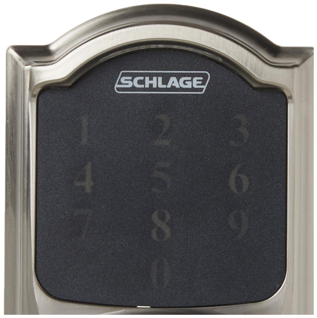 SCHLAGE Z-Wave Connect Camelot Touchscreen Deadbolt with Built-In Alarm, Satin Nickel, BE469 CAM 619, Works with Alexa via SmartThings, Wink or Iris