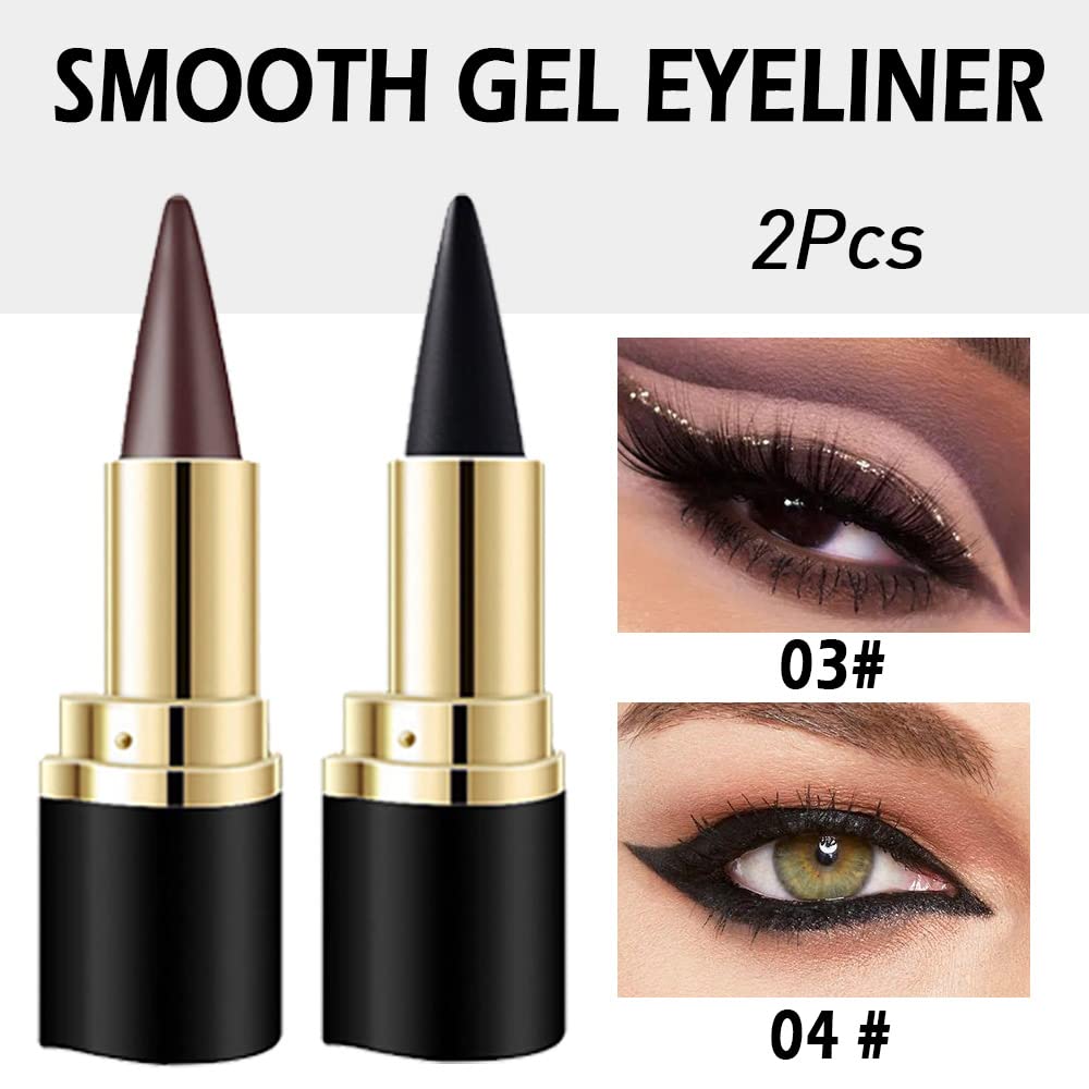 Kaely 2Pcs Black Brown Gel Eyeliner Pen Set,Matte Waterproof Eye Liner Pencils Crayon,Cat Eye Eyeliner Stamp stencils,Eye Black Eyeshadow Stick Goth Halloween Makeup,delineador de ojos contra el agua