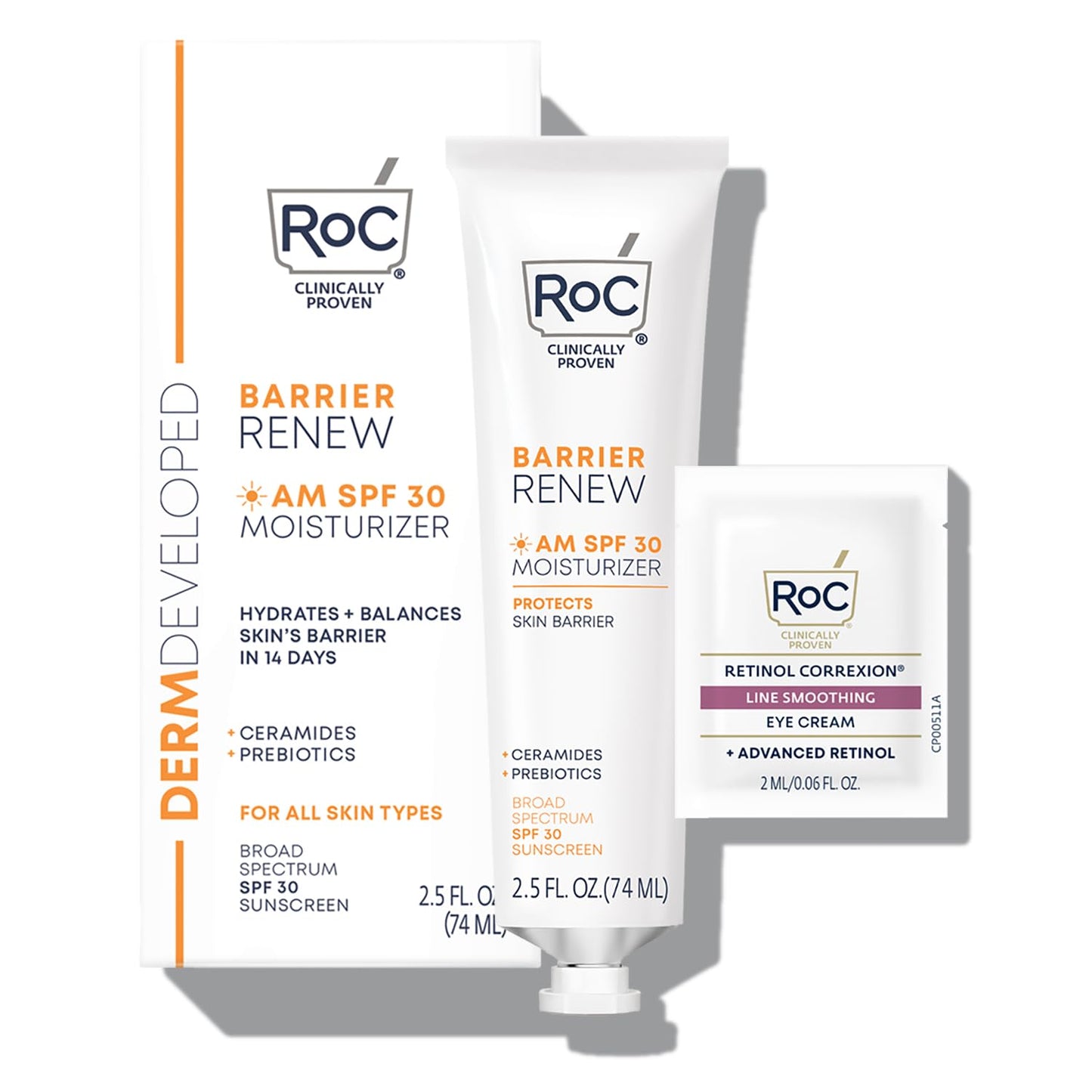 RoC Barrier Renew Day Cream with SPF 30, Moisturizer with Ceramides & Prebiotics to protect Skin Barrier, 2.5 fl oz