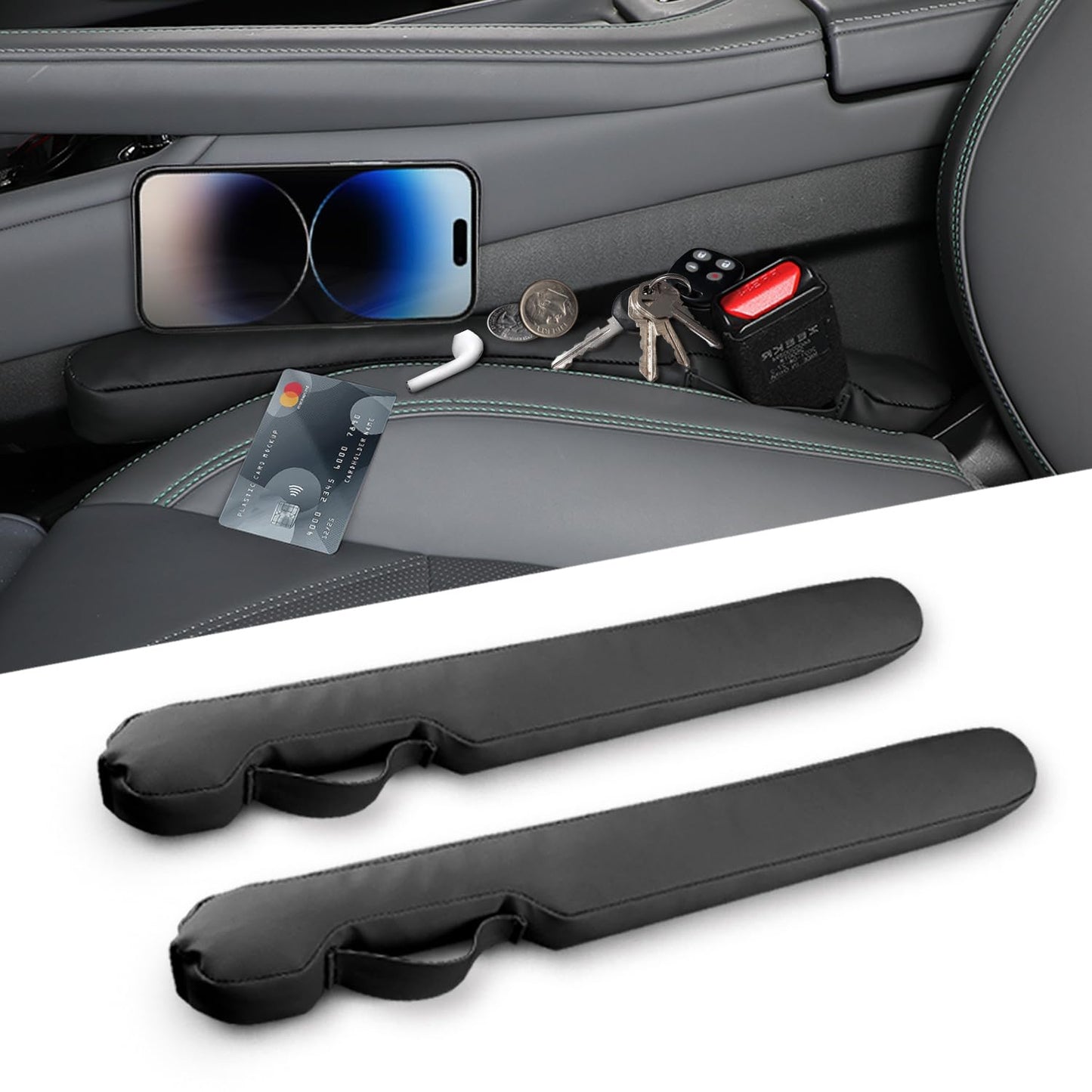 Homaupt Leather Car Seat Gap Filler Universal for Car Truck SUV to Block The Gap Between Seat and Console Stop Things from Dropping 2 Sets Black