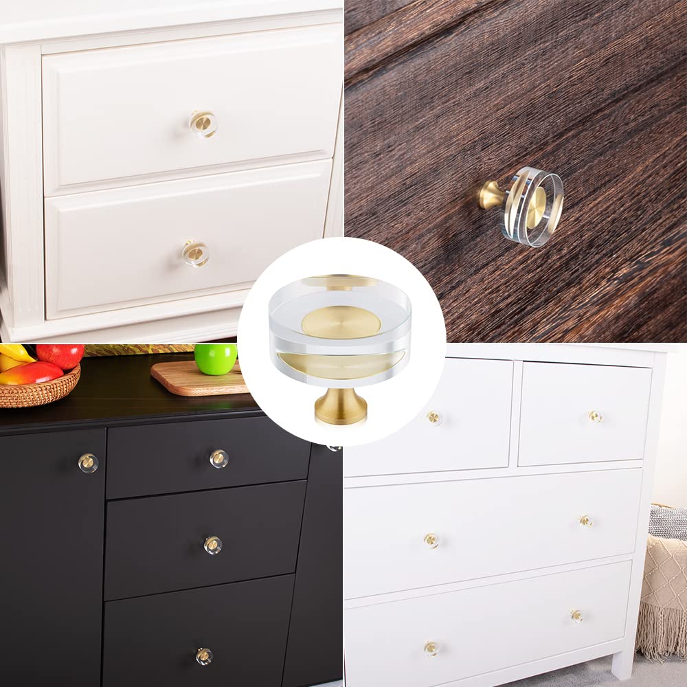 QOGRISUN 2-Pack Glass Crystal Knobs Brass Drawer Knobs Dresser Pulls, 1-1/4-Inch Round, Gold Cabinet Hardware for Kitchen Bathroom