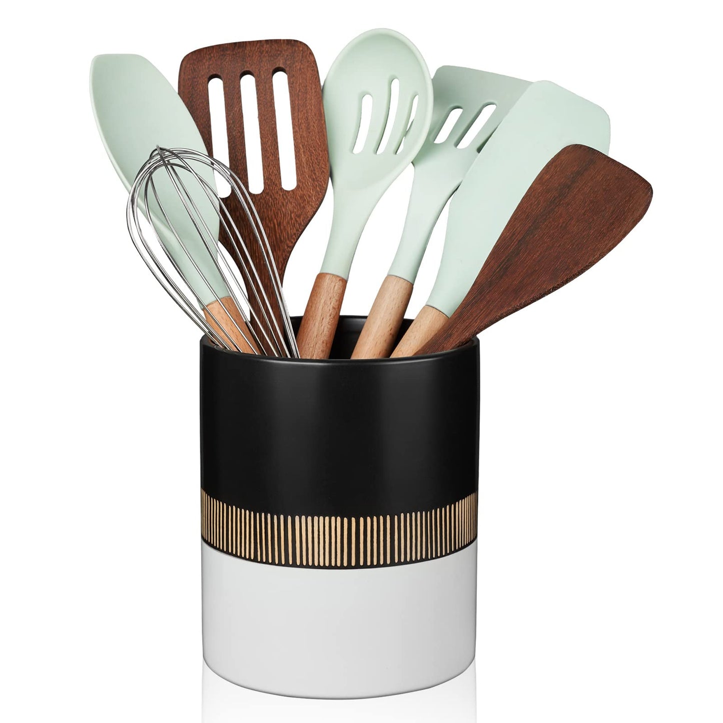 RedCall Ceramic Utensil Holder,Cooking Utensil Holder for Kitchen Counter,Spoon Spatula Holder for Countertop,Large Kitchen Utensil Organizer Caddy Crock (5.2” x 6.0”)