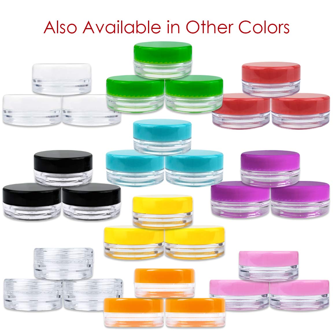 (100 Pieces Jars + Lid) Beauticom 3G/3ML Round Clear Jars with BLACK Screw Cap Lids for Scrubs, Oils, Toner, Salves, Creams, Lotions, Makeup Samples, Lip Balms - BPA Free