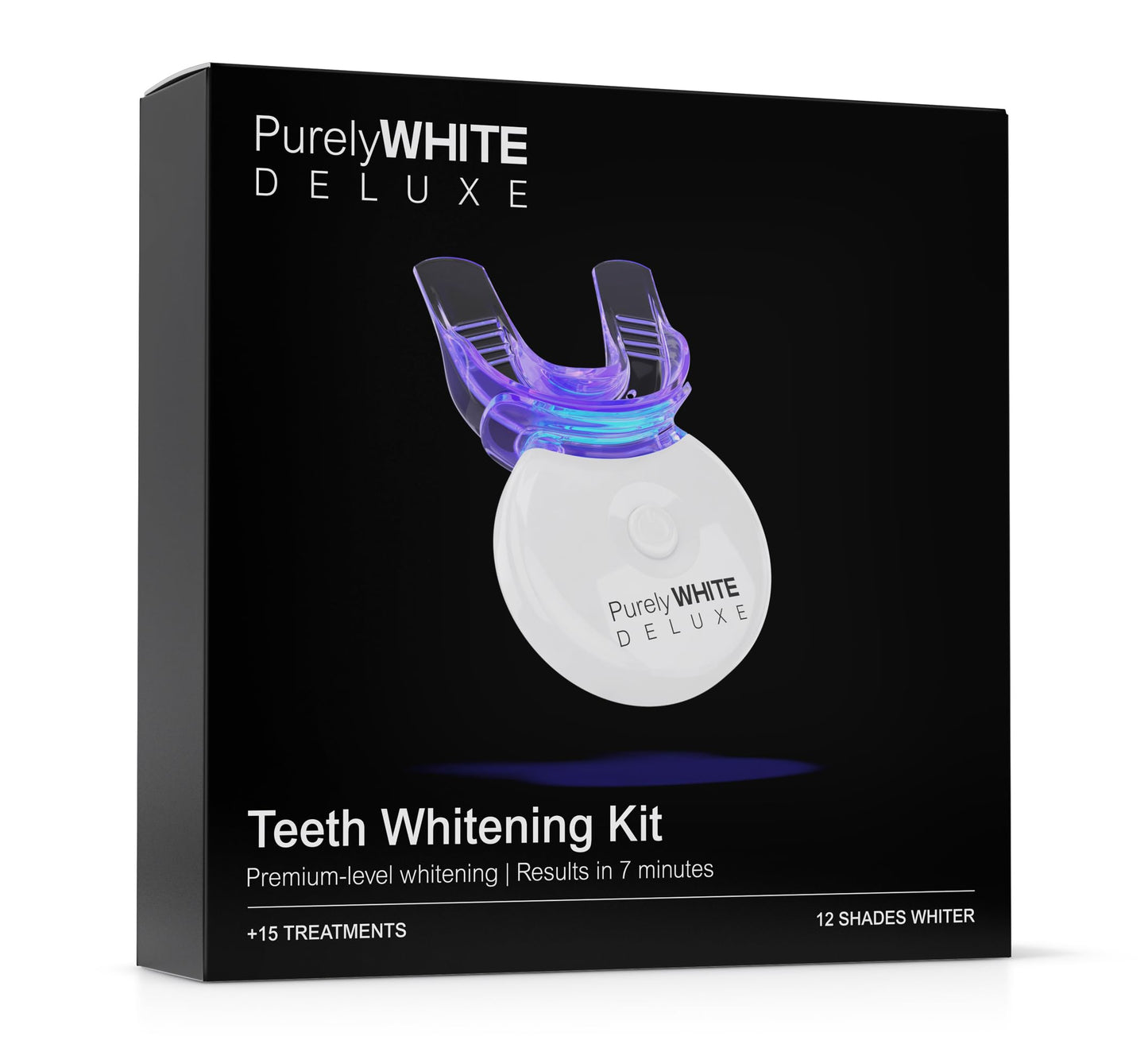 PurelyWHITE DELUXE Teeth Whitening Kit, Complete LED Teeth Whitening, 15+ Treatments, (3) 3ml Whitening Gel Syringes, Whiter Smile in 7 Minutes