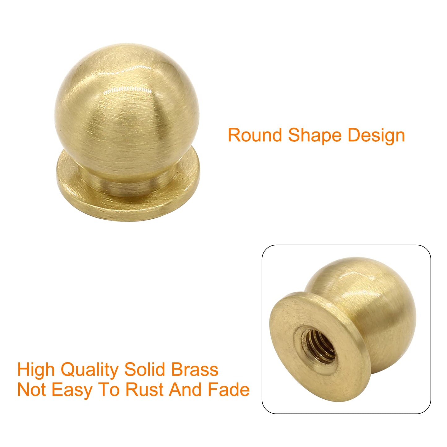 Kyuionty 4 Pcs 1/2 Inch (12mm) Diameter Round Solid Brass Cabinet Knobs, Small Brass Drawer Pulls Knobs for Kitchen, Dresser, Jewelry Box (Gold)