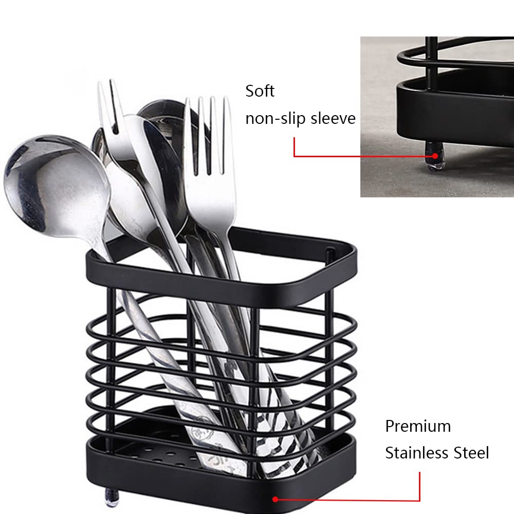 Oidium Stainless Steel Utensil Holder,Utensil Crock Countertop Organizer 6x4x3 In,Black Utensil Holder,Metal Steel Square Utensil Flatware Storage for Countertop