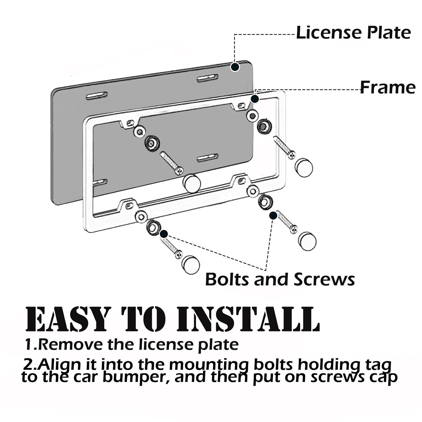 DEWEST 2PCS Stainless Steel License Plate Frames for Mercedes Benz, Silver License Plate Holder Bracket, Aluminum Alloy Weather Proof License Plate Covers with Screw Caps Cover Set Car Accessories