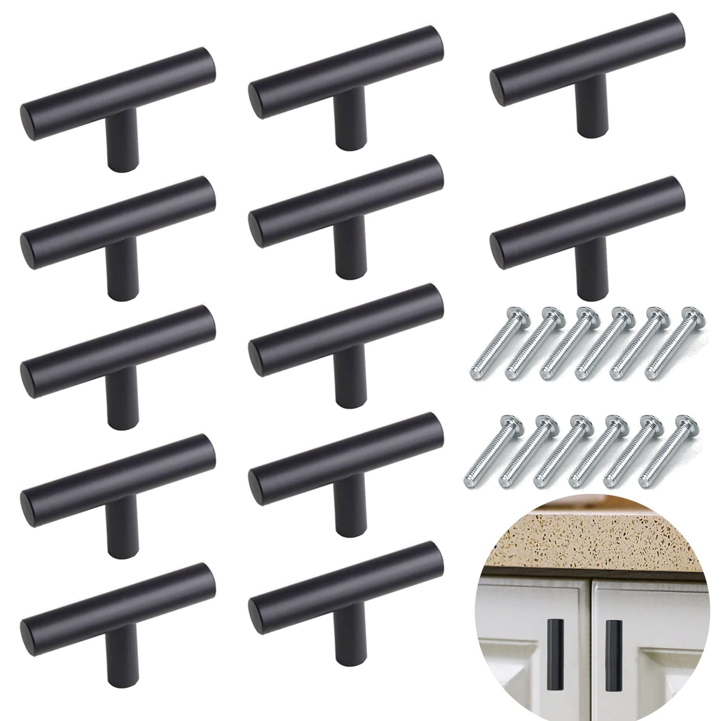 THSIREE 12PCS Cabinet Knobs, Black Cabinet Pulls Drawer Knobs, Single Hole Cabinet Hardware with Screws, for Kitchen Bedroom Furniture