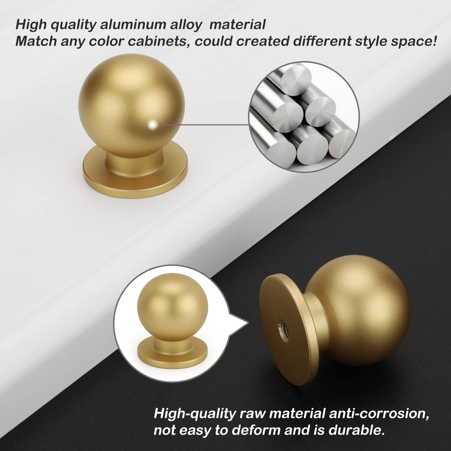 homdiy 10 Pack Brushed Brass Cabinet Knobs Dresser Knobs, Gold Cabinet Knobs Drawer Knobs Round Ball Gold Knobs Kitchen Cabinet Hardware Single Hole Door Knobs