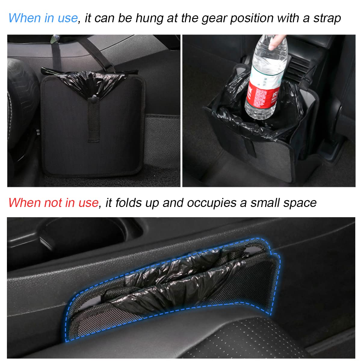 Fekey&JF Foldable Car Trash Can, Hanging Waterproof Leakproof Trash Can Storage Bag for Car with Large Capacity, Car Interior Accessories (Large)