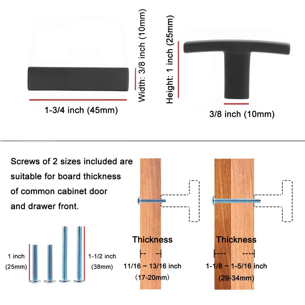 KOOFIZO T Cabinet Knob - Oil Rubbed Bronze Pull Handle, 10-Pack for Kitchen Cupboard Door, Bedroom Dresser Drawer, Bathroom Wardrobe Hardware (Overall Length 45mm / 1.8 Inch)