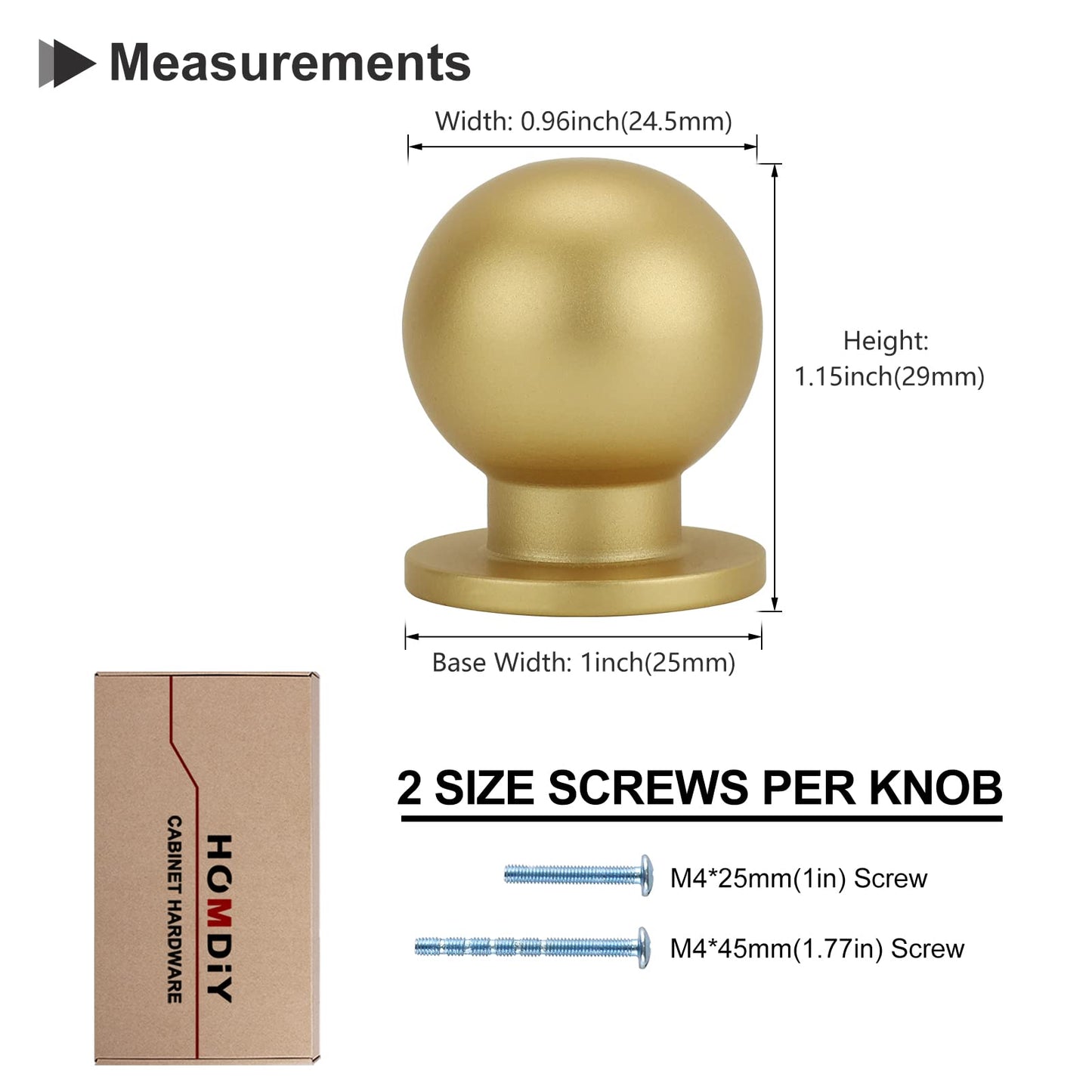 homdiy 10 Pack Brushed Brass Cabinet Knobs Dresser Knobs, Gold Cabinet Knobs Drawer Knobs Round Ball Gold Knobs Kitchen Cabinet Hardware Single Hole Door Knobs