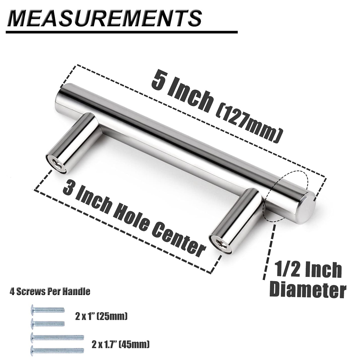 Probrico (15 Pack) Cabinet Handles 3 Inch Polished Chrome Cabinet Pulls 5 Inch Length Drawer Pulls Stainless Steel Kitchen Cabinet Hardware Chrome Modern Drawer Pulls