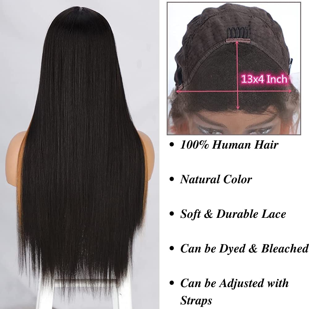 Lace Front Wigs Human Hair Straight 13x4 HD Transparent Lace Front Wig Human Hair Pre Plucked with Baby Hair 150% Density Brazilian Virgin Lace Frontal Wigs for Black Women Natural Color 18 Inch