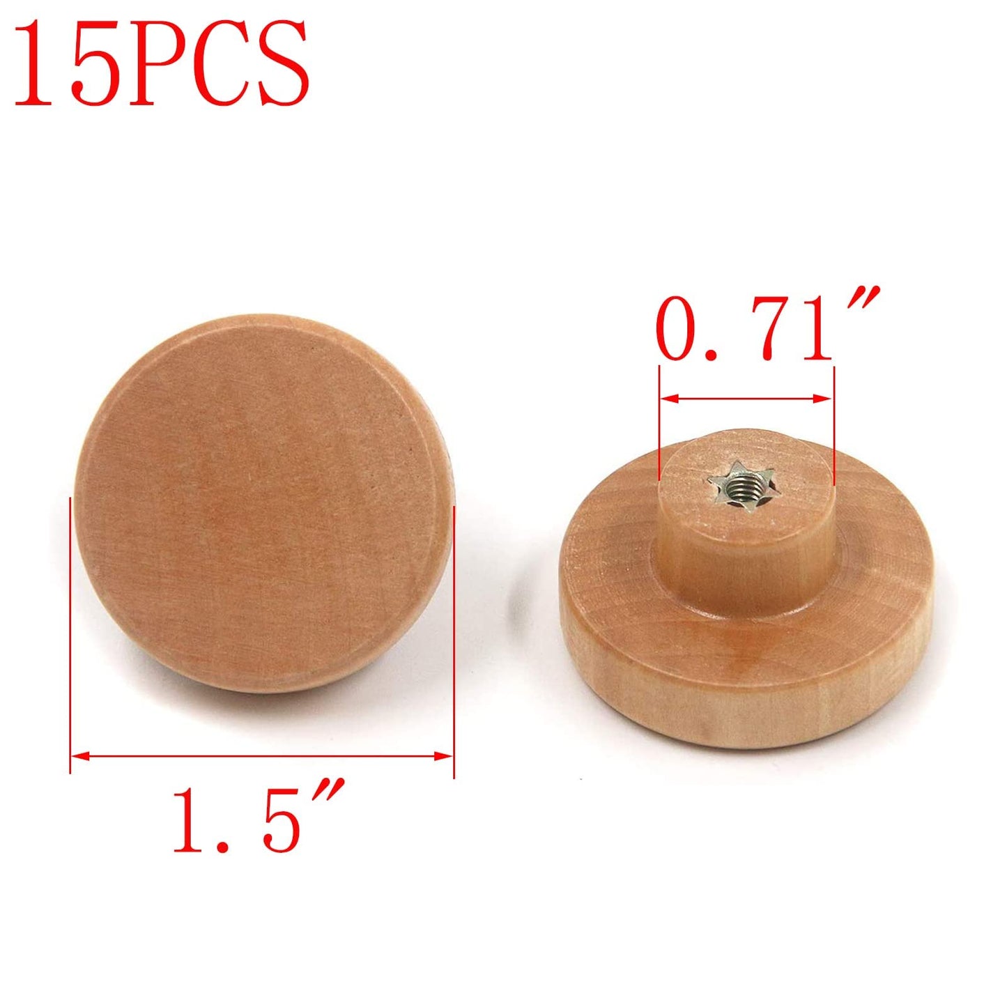 MY MIRONEY Round Wood Cabinet Knobs Pulls Handles 1.5" Diameter Hardware Furniture Drawer Knobs Dresser Wardrobe Cupboard Pulls Pack of 15