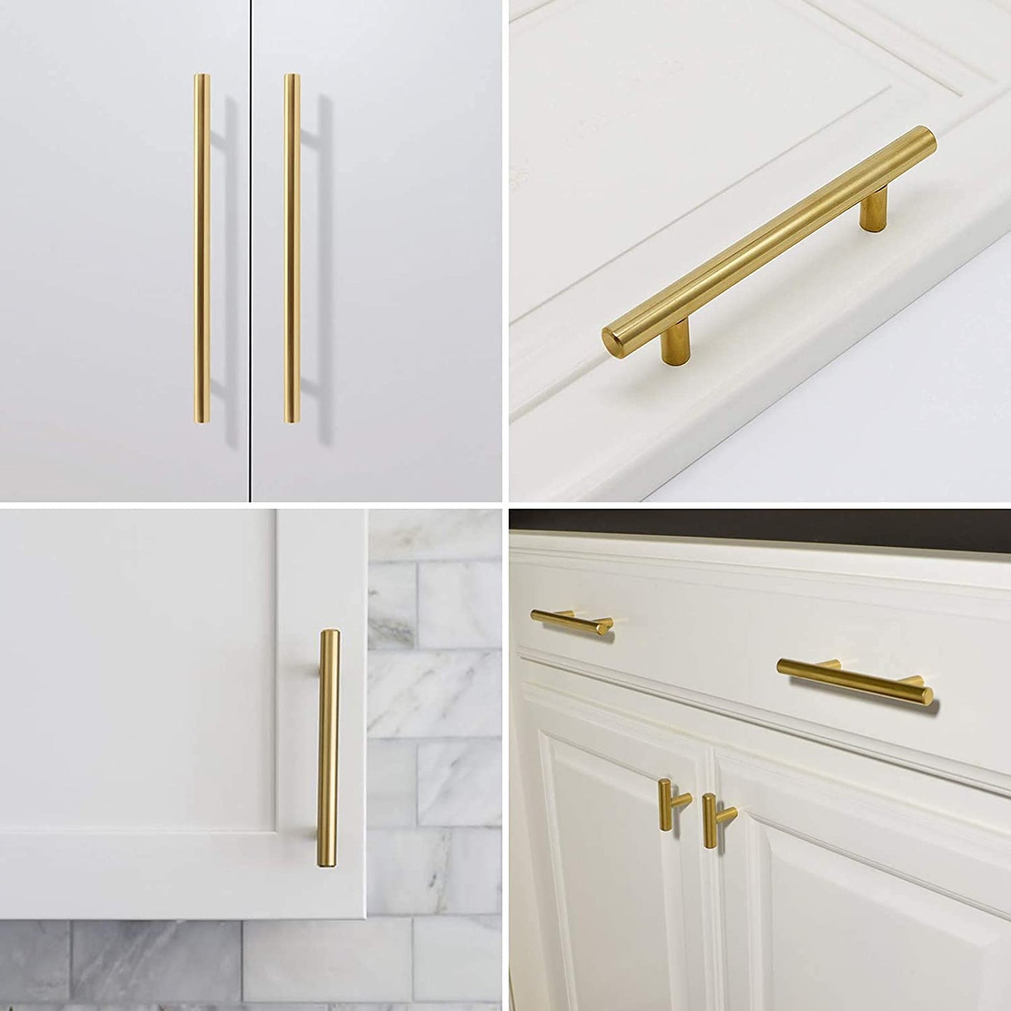 Haliwu 30 Pack/Gold Cabinet Pulls, Brushed Brass Handles Gold Dresser Drawer Pulls Stainless Steel Kitchen Hardware Gold 3 Inch Hole Center