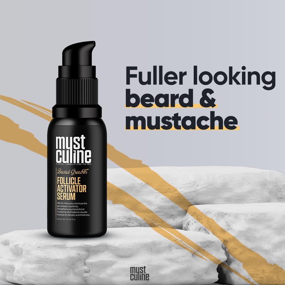 MUSTCULINE Follicle Activator Serum, Patchy Beard Growth,Specialized for Patchy Beards, Beard Growth Serum Combined with Biotin Oil (2 Package)