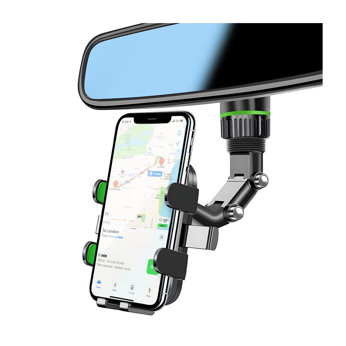 AUKEPO Rearview Mirror Phone Holder, 360° Rotatable and Retractable Car Phone Mount, Multifunctional Rear View Mirror Holder for All Cars, Adjustable Cell Phone Holder for All Smartphones