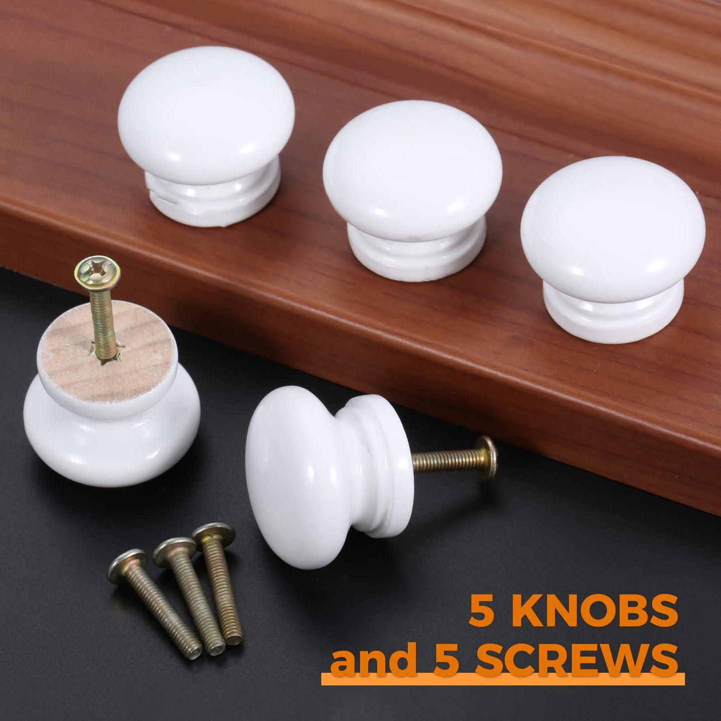 Mgoodoo 5PCS White Wood Knobs, 1.34'' Round Mushroom Wooden Knobs for Cabinet Drawer Dresser Closet Cupboard Pulls Kitchen Hardware