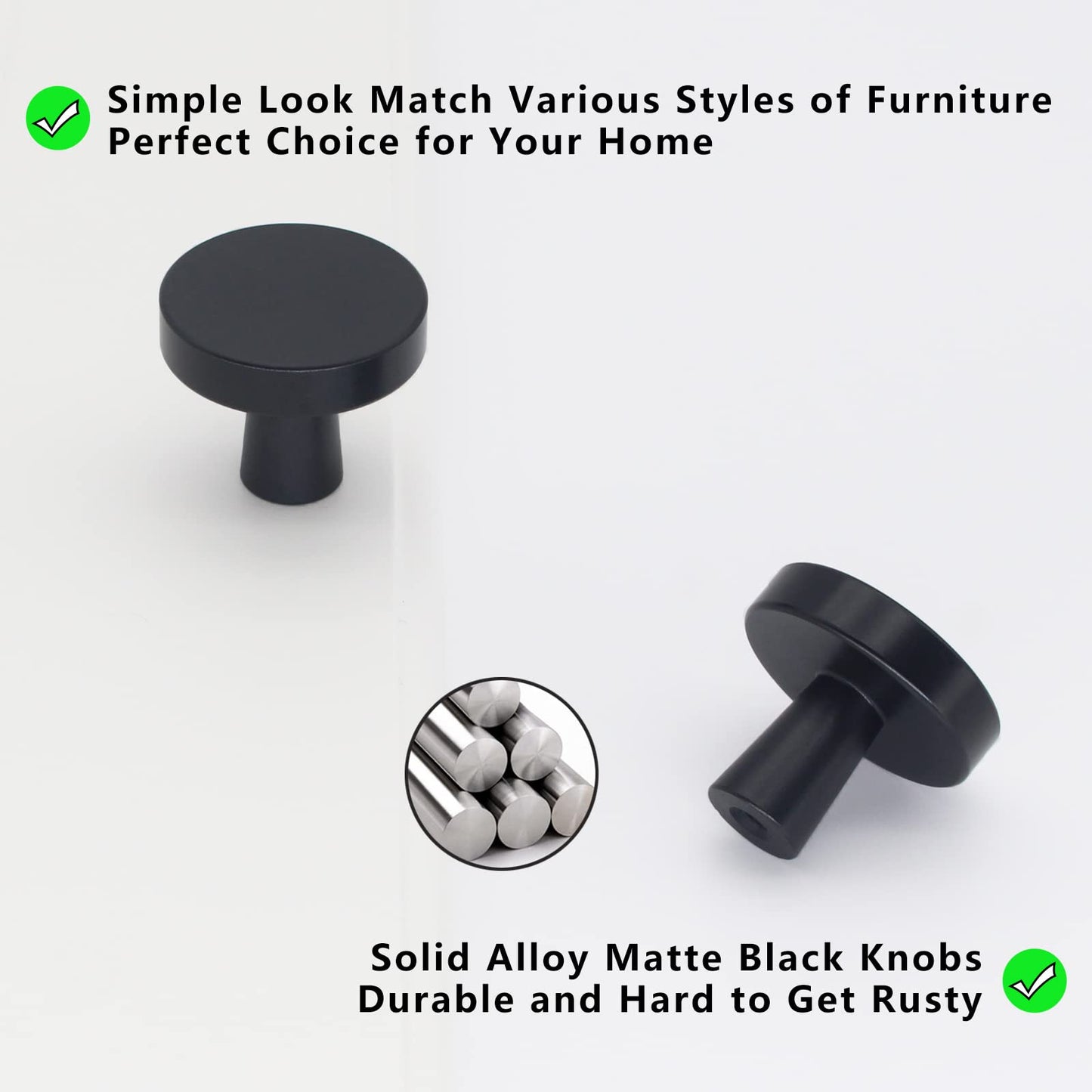 HANIHUA 25 Pack Black Cabinet Knobs Dresser Knobs, Solid Kitchen Cabinet Knob Drawer Knobs, Single Hole Pulls Matte Black Knobs for Cabinets and Drawers