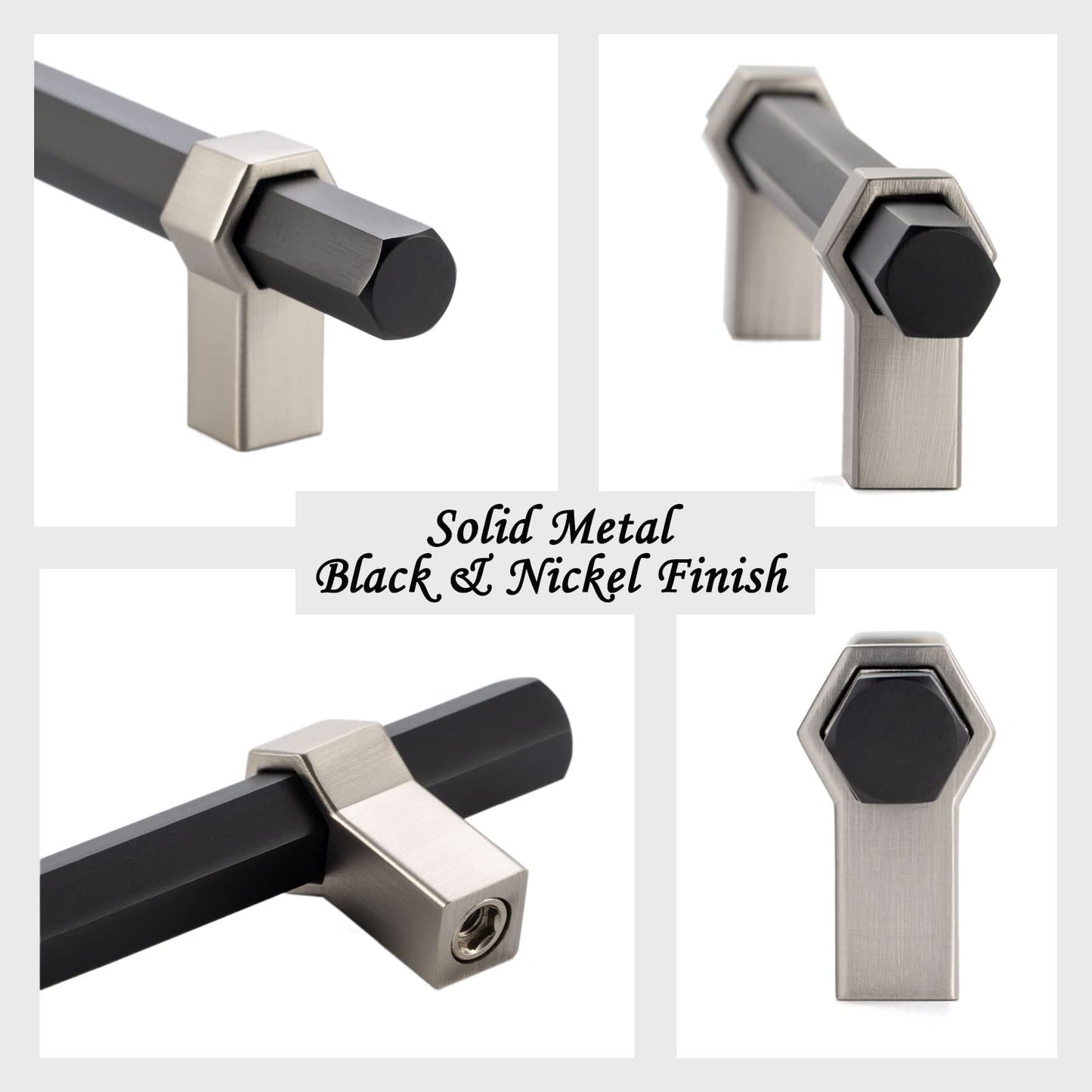 ASKANO 3 Inch Hole Centers, Black Hexagon Bar & Nickel Square Foot Kitchen Cabinet Pull Handle AP1310 | Pack of 5, Solid Hardware for Drawer, Dresser, Bathroom, Vanity, Furniture Door, Cupboard, 3"