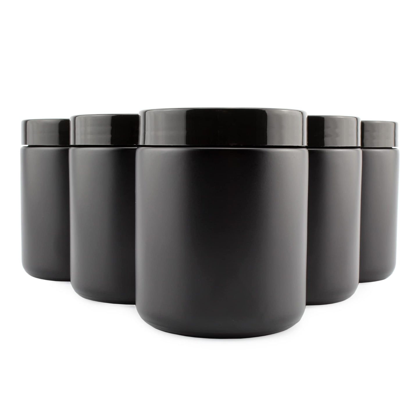 Cornucopia 8oz Black Coated Glass Jars (6-Pack); Cosmetic Jars with Black Plastic Lids and Black Matte Exterior, 8-Ounce / 9-ounce Capacity