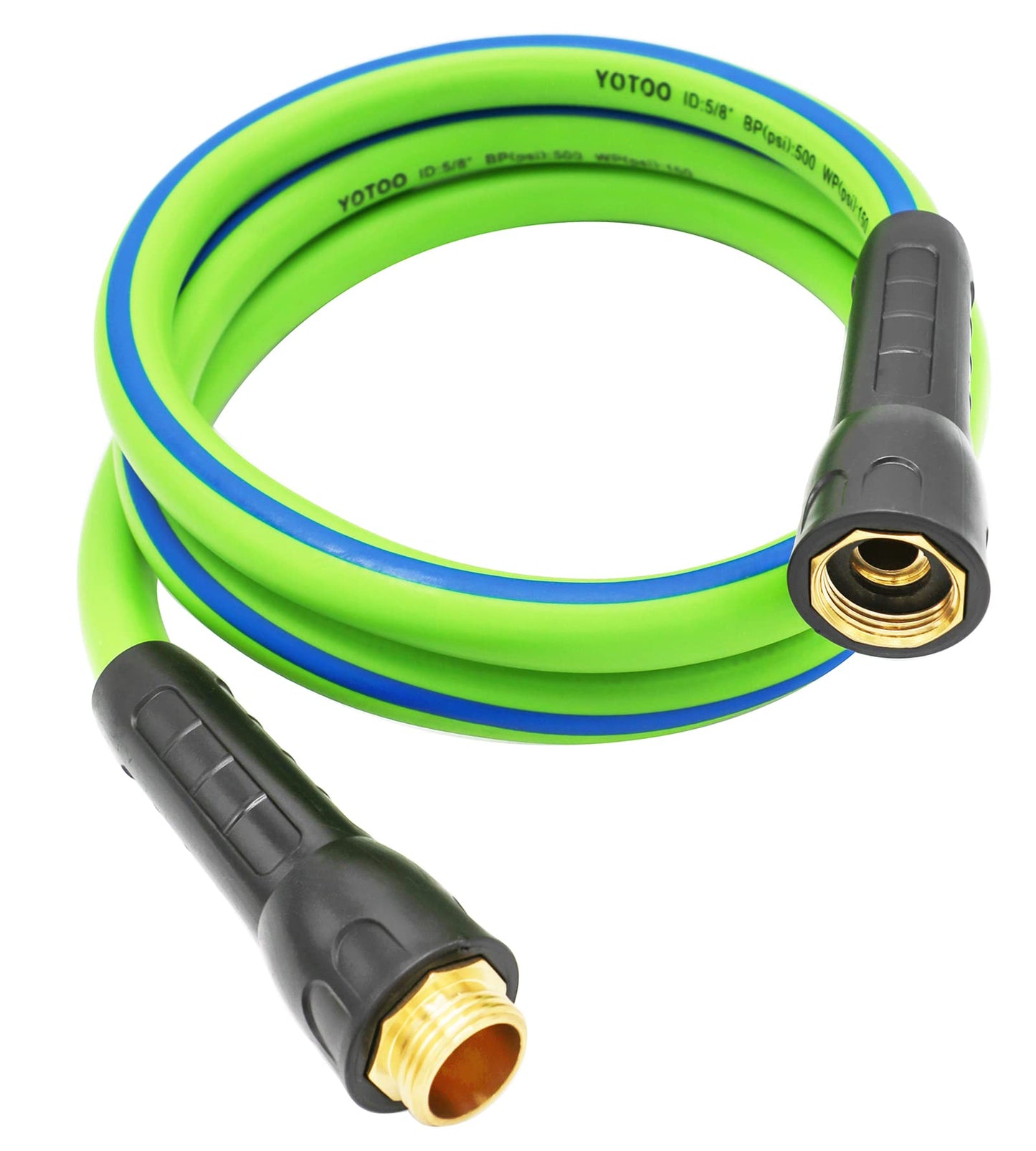 YOTOO Heavy Duty Hybrid Garden Water Hose 5/8-Inch by 50-Feet 150 PSI Kink Resistant, Flexible with Swivel Grip Handle and 3/4" GHT Solid Brass Fittings, Green+Blue