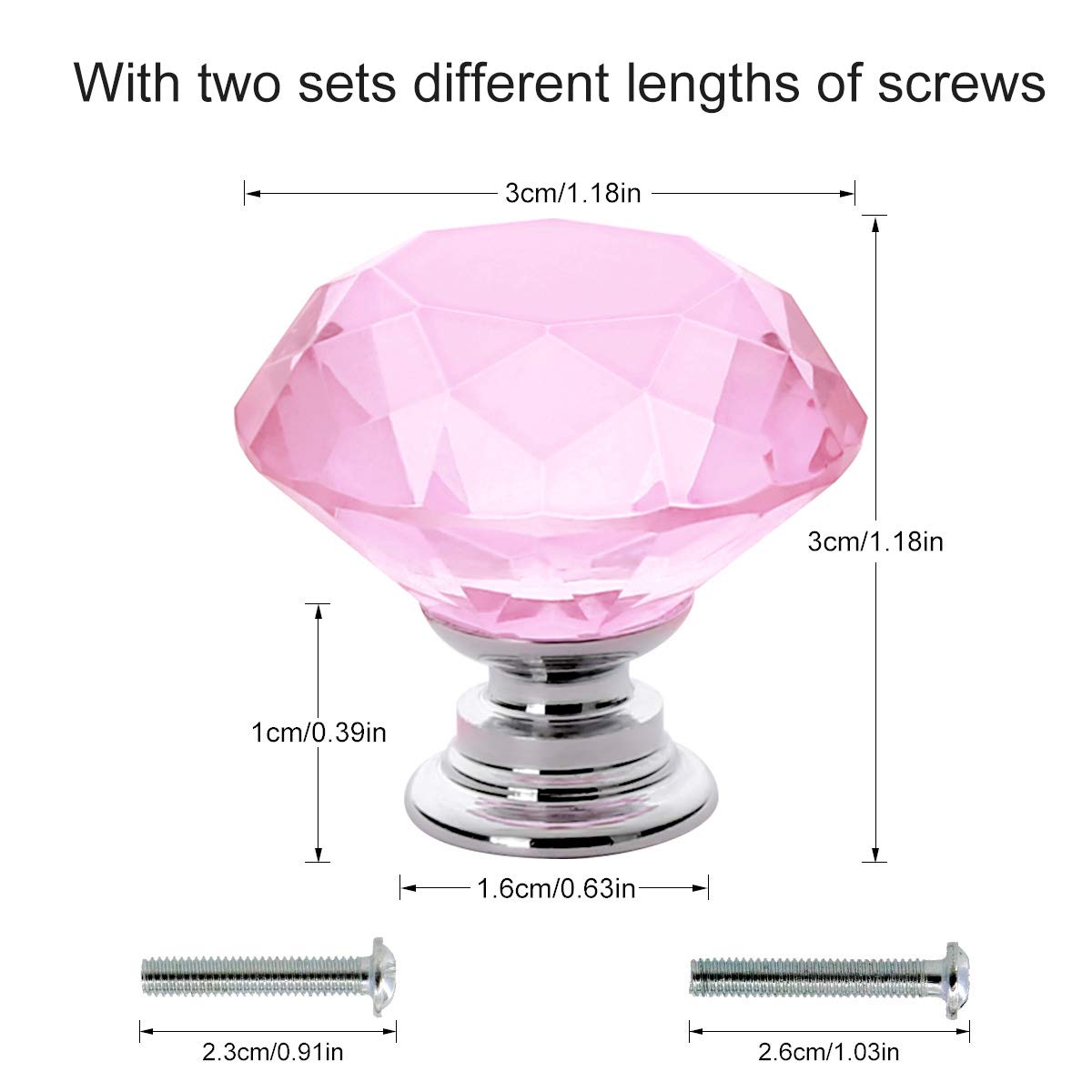 Akstore 10 Pcs Crystal Glass Cabinet Knobs 30mm Diamond Shape Drawer Kitchen Cabinets Dresser Cupboard Wardrobe Pulls Handles (Pink)